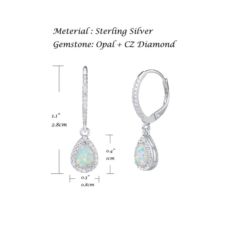 FANCIME Opal Earrings October Birthstone Earrings Sterling Silver Created Fire Opal Halo Cubic Zirconia Leverback French Back Teardrop Earrings Fine Jewelry for Women - Image 5
